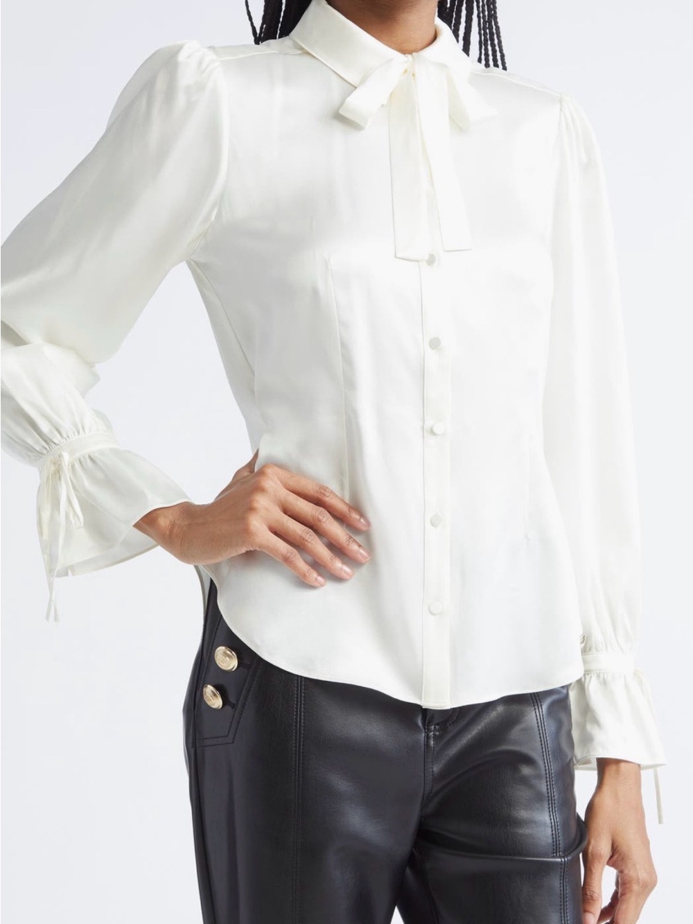 cinq a sept Cream Tie-Neck Silk Blouse